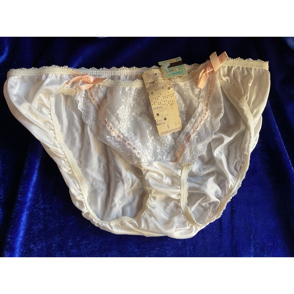 NWT VTG HENSON Kickernick PANTIES Bikini BRIEF Satin BOWS Nylon Sheer Lace Small
